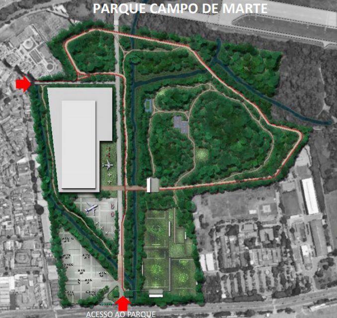 Planta do parque com as áreas de acesso demarcadas (Divulgação)