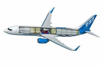 Sem os assentos, a cabine do 737 BCF conta com 141,5 metros cúbicos de espaço para cargas (Boeing)