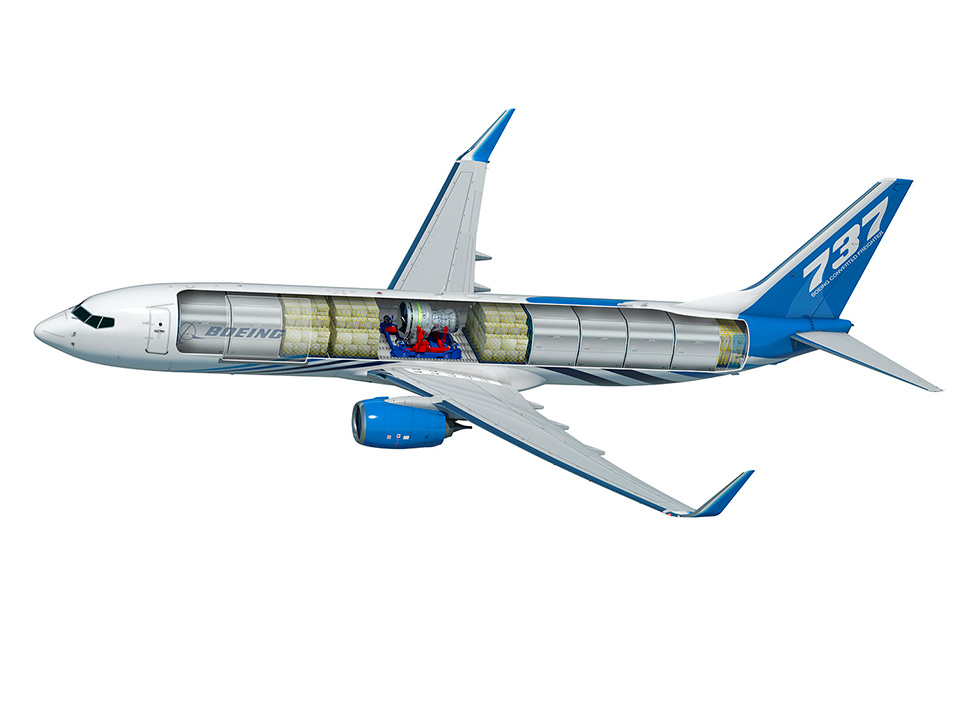 Sem os assentos, a cabine do 737 BCF conta com 141,5 metros cúbicos de espaço para cargas (Boeing)