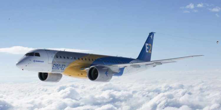 O primeiro voo do E190-E2 foi realizado em maio de 2016 (Embraer)