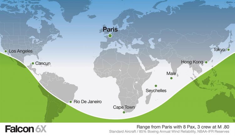 O Falcon 6X pode voar do Rio de Janeiro até Paris com sobras (Dassault Aviation)