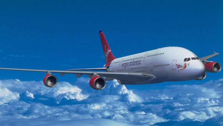 Projeção artística de como seria o A380 com as cores da Virgin Atlantic (Airbus)