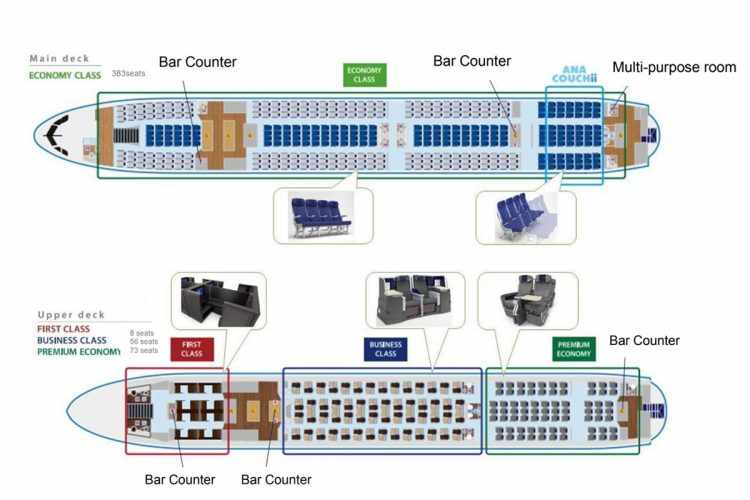 Todos os passageiros terão acesso a bares dos dois andares do A380 na ANA (Divulgação)