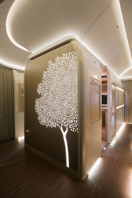 As suítes posicionadas no meio da aeronave contarão com janelas virtuais (Emirates Airline)