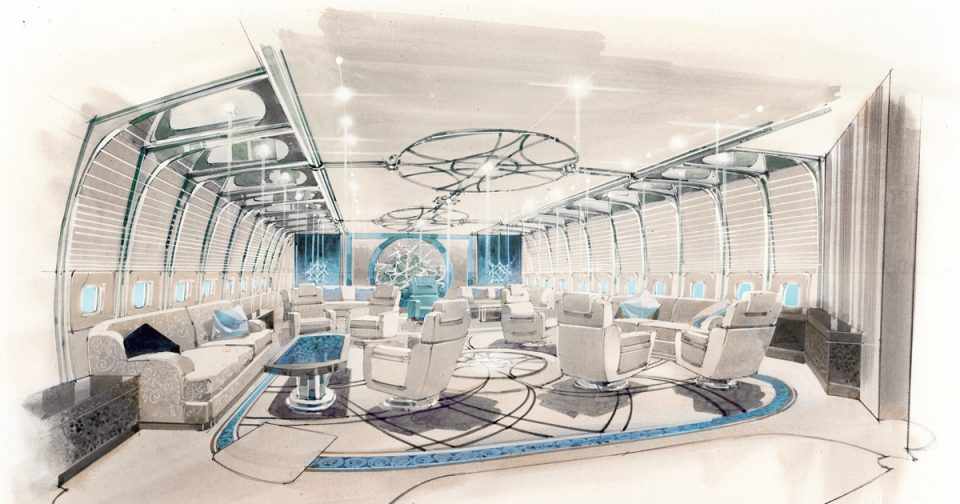 Esboço de como pode ser o interior VVIP do Airbus A380 elaborado pela Winch Design (Divulgação)