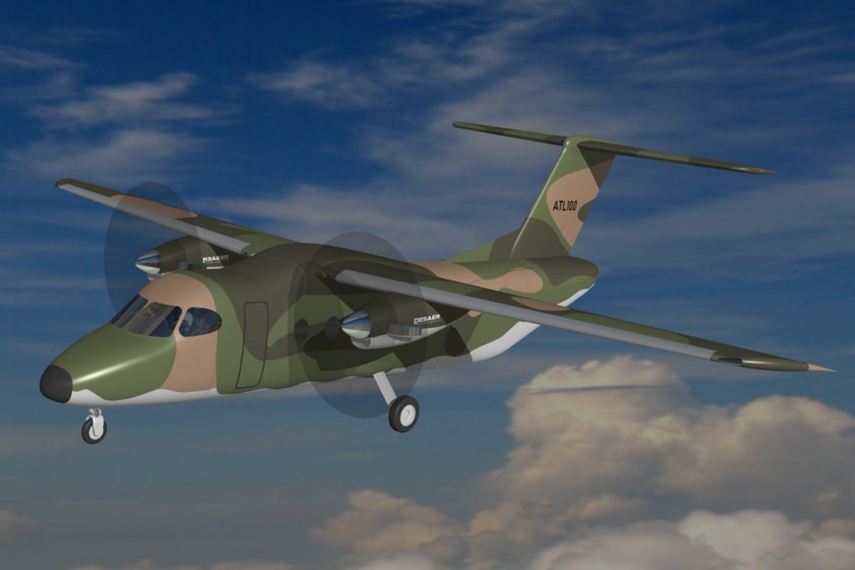 A versão militar do Desaer ATL-100 é proposta para transportar 12 soldados paraquedistas com equipamento completo, capacidade semelhante a do Bandeirante (Divulgação)