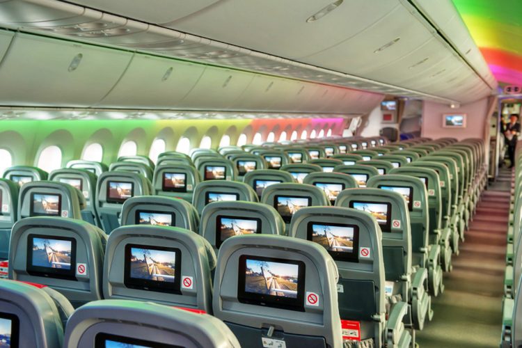 Interior do Boeng 787-9 da Norwegian Air: 344 assentos em classe econômica e econômica premium (NAS)