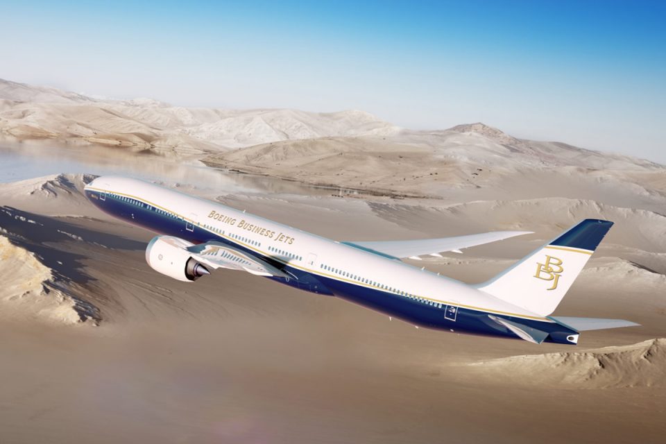 O BBJ 777X pode voar por mais da metade do planeta sem reabastecer (Boeing)