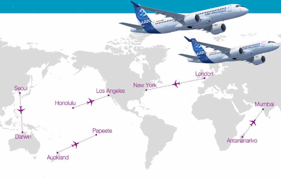 Algumas das rotas que o A220 agora é autorizado a voar (Airbus)