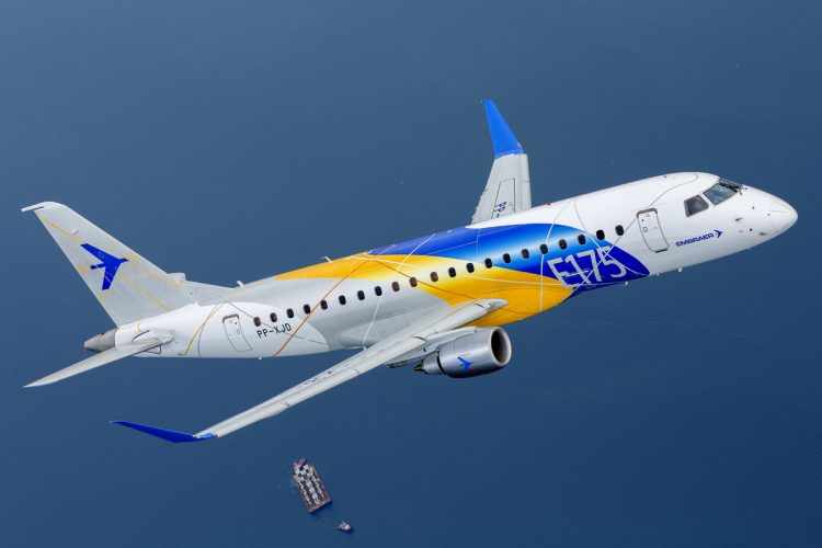 O E175 foi o avião mais entregue pela Embraer em 2018, com um total de 67 unidades despachadas (Embraer)