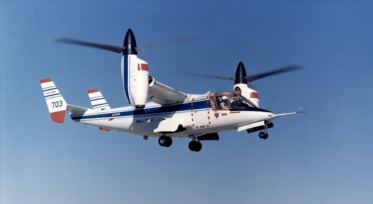 O V-22 Osprey foi desenvolvido a partir do Bell XV-15 (NASA)
