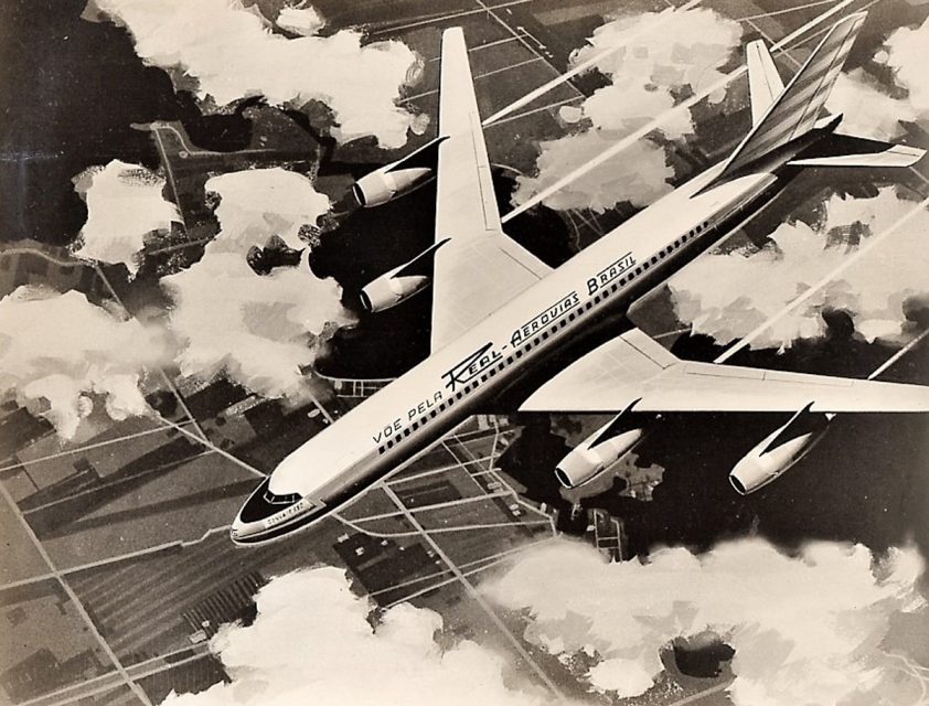 Ilustração publicada pela Real de como seria o jato Convair 880 com suas cores, algo que nunca se concretizou