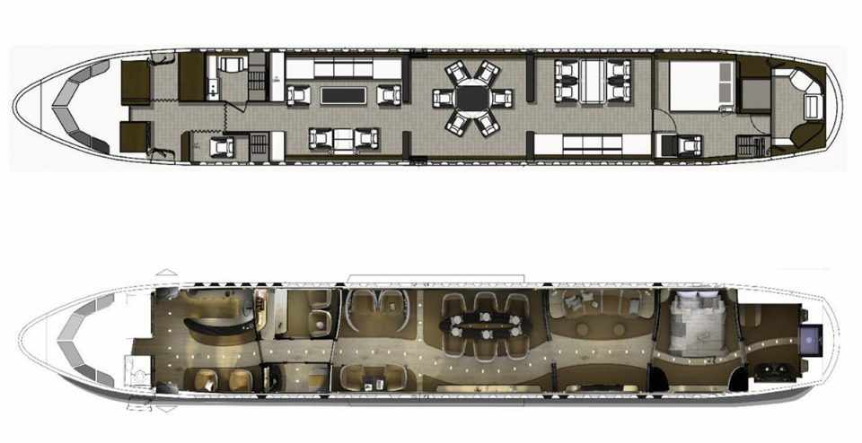 Layouts de cabine para o ACJ319neo sugeridos pela Airbus. Qual você prefere? (Airbus)