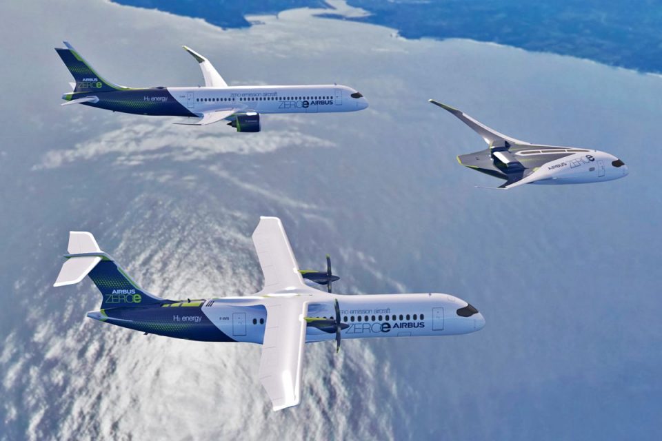 Conceitos da Airbus vão testar o uso de motores movidos a hidrogênio