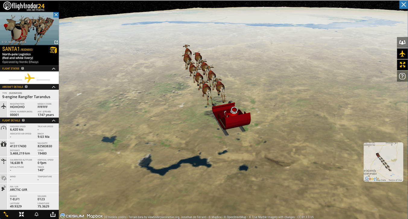 Trenó do Papai Noel no Flightradar24
