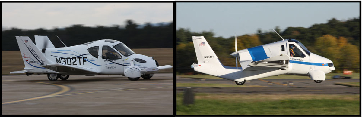 Na esquerda, a primeira versão do Transition, testado em 2009; ao lado, o modelo atual (Terrafugia)