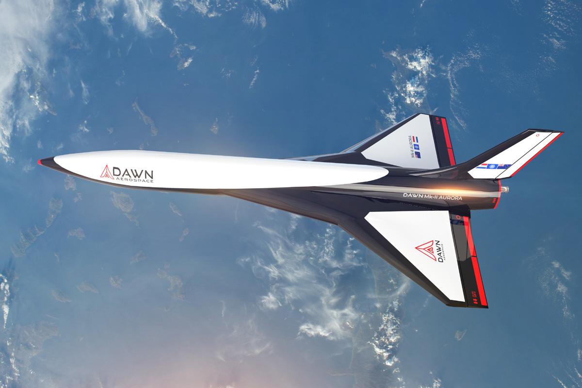 Concepção artística do avião espacial Mk-II Aurora da Dawn Aerospace