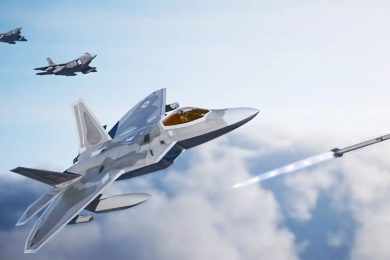 Ilustração oficial da USAF mostra caça F-22 disparando míssil misterioso