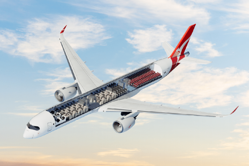 Metade do espaço interno do A350-1000 da Qantas será dedicado aos passageiros de primeira classe e executiva 