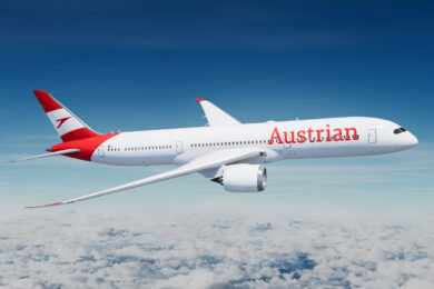 Render do Boeing 787 com as cores da Austrian AIrlines