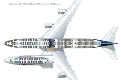 Mapa de assentos do Boeing 747-8 da Lufthansa