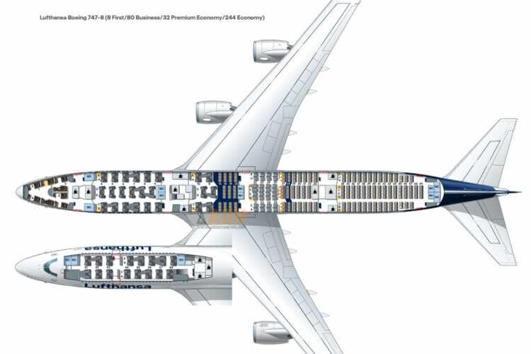Mapa de assentos do Boeing 747-8 da Lufthansa