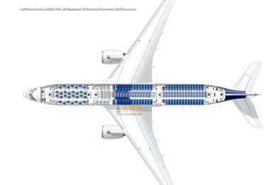 Mapa de assentos do Airbus A350-900 da Lufthansa