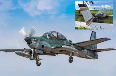 O A-29 Super Tucano e o Seneca do tráfico de drogas destruído