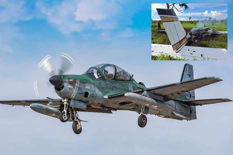 O A-29 Super Tucano e o Seneca do tráfico de drogas destruído