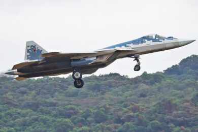 Um dos protótipos do Su-57 em Zhuhai