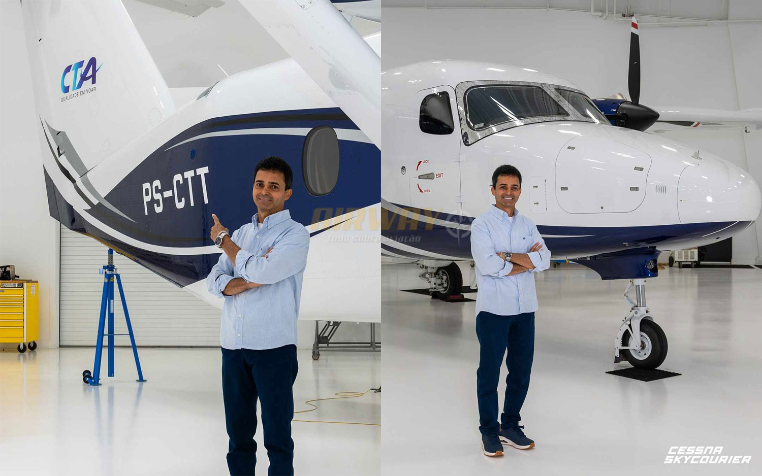 O empresário Cleiton de Souza durante a entrega do primeiro SkyCourier brasileiro